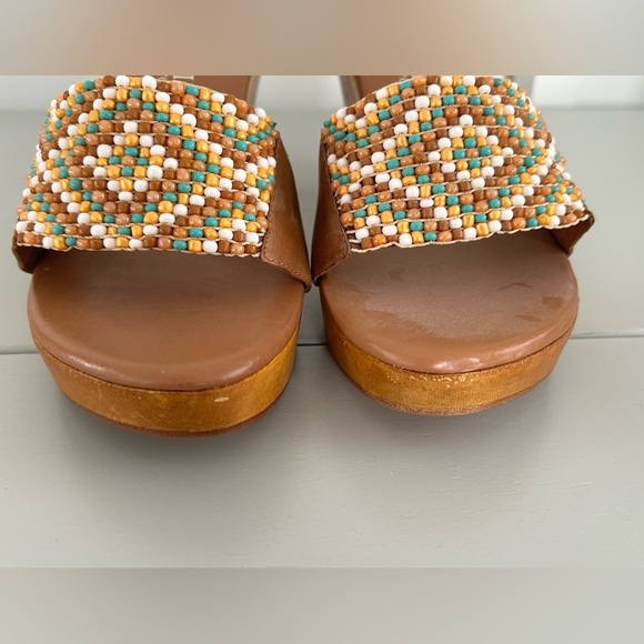 Anne Klein Beaded Plateform Wood Wedge Sandals Sz 10 - Picture 8 of 13